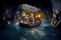 cave cats in a boat